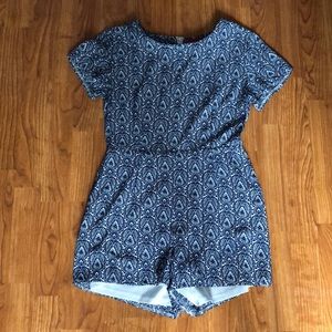 Blue and white printed romper